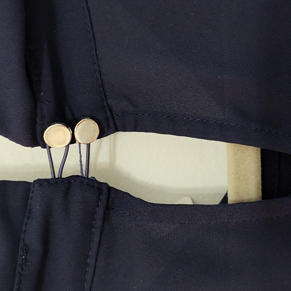 Elle Blouse XXL Cap Sleeve Casual Spring Sheer Embellished Collar Navy Blue - Picture 4 of 12